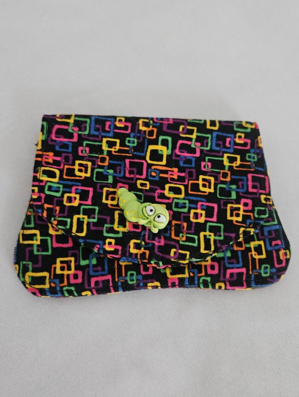 Handmade Fabric Card Wallet Colorful Geometric Caterpillar Button